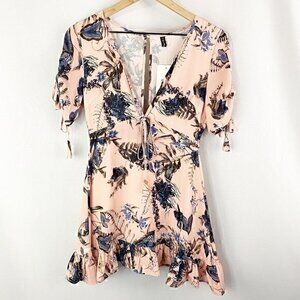 ZC‎ Woman Plunge Neckline Floral Dress Pink Size Small Pink Blue